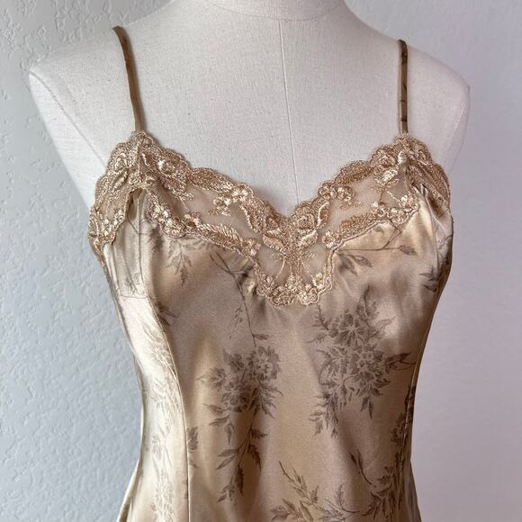 Vintage Y2K Victorias Secret Satin Floral Mini Slip Dress Lace Trim Small - Picture 2 of 16